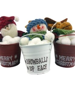 Christmas Concepts® Set Of 6-4 Inch (10cm) Hanging Christmas Tree Decorations - Christmas Characters In Metal Bucket With Decorative Snowballs