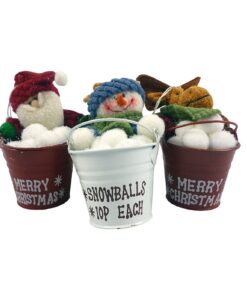 Christmas Concepts® Set Of 12-4 Inch (10cm) Hanging Christmas Tree Decorations - Christmas Characters In Metal Bucket With Decorative Snowballs