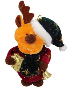 Alternative view of Christmas Concepts® Pack Of 3-4" Angela's Sparkle Fabric Hanging Reindeer Christmas Tree Decoration - Reindeers With Green, Blue & White Hats - Cute Christmas Decorations