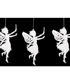Christmas Concepts® Pack Of 3-14cm White Glitter Fairy Decorations - Christmas Tree Trims & Accessories