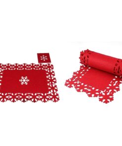 9pce Red Felt Christmas Table Linen Set - Including 2m Snowflake Table Runner, Snowflake Placemats & Coasters