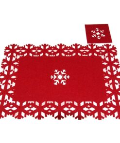 8 Piece Red Felt Christmas Snowflake Place Mat And Coaster Set - 4 Place Mats + 4 Coasters