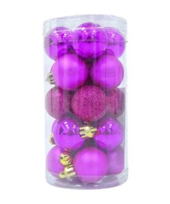 Pack of 20 - 30mm Baubles - Shiny Matte & Glitter Mini Baubles - Christmas Tree Baubles (Pink)
