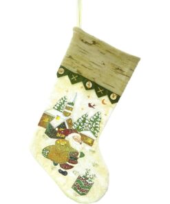 Christmas Concepts® 50cm (20") Cotton/Felt Traditional Christmas Stocking With Santa Village Design