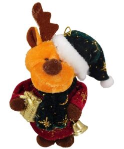 Christmas Concepts® 4" Angela's Sparkle Fabric Hanging Reindeer Christmas Tree Decoration - Reindeer With Green Hat - Cute Christmas Decorations