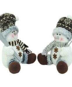 Christmas Concepts® Pack of 2-22cm (9") Sitting Snowman Plush Christmas Decorations - Winter Wonderland Christmas Decorations