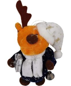 Christmas Concepts® 4" Angela's Sparkle Fabric Hanging Reindeer Christmas Tree Decoration - Reindeer With White Hat - Cute Christmas Decorations