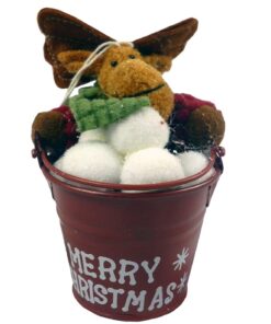 Alternative view of Christmas Concepts® Set Of 3-4 Inch Hanging Christmas Tree Decoration - 1 Santa / 1 Reindeer / 1 Snowman In Metal Bucket With Decorative Snowballs