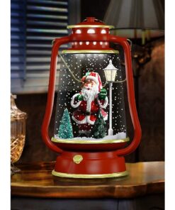 Christmas Concepts® Snowing Barn Lantern With Lights And Sounds - Red And Gold With Santa Design - Christmas Lights - Christmas Decorations