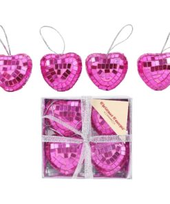Christmas Concepts® Pack of 4-40mm Heart Mirror Baubles - Pink - Christmas Tree Decorations
