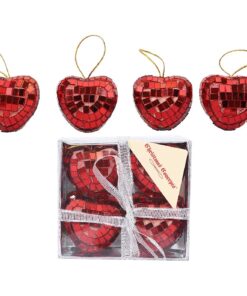 Christmas Concepts® Pack of 4-40mm Heart Mirror Baubles - Red - Christmas Tree Decorations