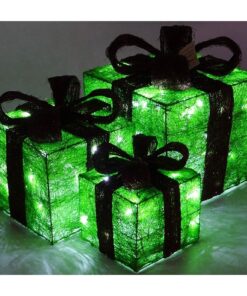 Alternative view of Christmas Concepts® 3 Piece Light Up Christmas Parcel Set - Lime Green & Brown Sequin Decorated - Rattan Christmas Decorations.