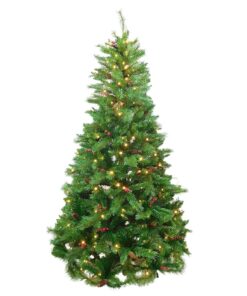 Christmas Concepts® 7 Foot / 84 Inch Prelit Green Christnas Tree with Cones, Red Berries & 400 Static Warm White LED Lights