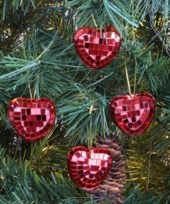 Alternative view of Christmas Concepts® Pack of 4-40mm Heart Mirror Baubles - Red - Christmas Tree Decorations