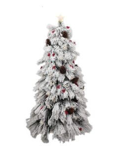 Christmas Concepts® 6ft (180cm) Pre Lit Christmas Tree With Snow Effect, Cones, Berries & Warm White LED Lights