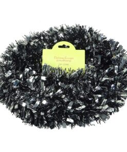 Christmas Concepts® 2 Metre Black & Silver Chunky/Fine Christmas Tinsel - Christmas Decoration Tinsel
