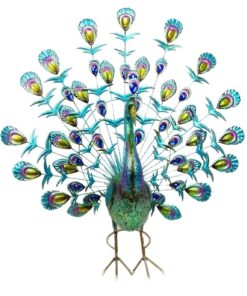Alternative view of Christmas Concepts® 81cm (32'') Colourful Metal Standing Peacock With Open Jewel Tail Feathers - Indoor/Outdoor Garden Decoration