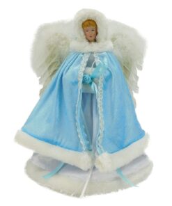 Christmas Concepts® 12 Inch Beautiful Snow Queen Tree Top Angel With Velvet Feel Ice Blue Cape, White Dress & Silver Wings