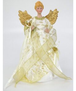 Christmas Concepts® 12 Inch Beautiful Tree Top Angel With Stunning Cream & Gold Design Dress & Gold Wings