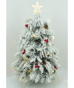 Christmas Concepts® 3ft (90cm) Pre Lit Snow Frosted Fibre Optic Pine Christmas Tree With Cones, Red Berries And LED Lights