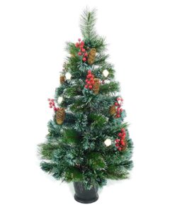 Christmas Concepts® 3ft (90cm) Pre Lit Frosted Fibre Optic Christmas Tree With Natural Cones & Red Berries With Warm White LED Rose Lights