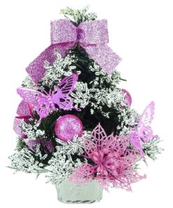 Christmas Concepts® 20cm (8") Frosted Christmas Tree With Baby Pink Decorations - Pre Decorated Christmas Tree