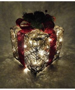 Alternative view of Christmas Concepts® Brown Rattan Gift Box with Red Bow & Warm White LED Lights - 11" x 11" x 12" - Christmas Decorations