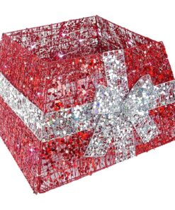 Christmas Concepts® 10.5" Christmas Luxury Tree Base Skirt With Ribbon and LED Lights - Various Colours - Christmas Tree Decorations (Red / Silver)