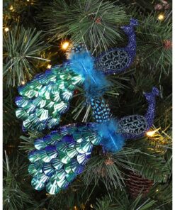 Christmas Concepts® 20cm Peacock Decoration With Jewelled Tail Christmas Tree Decorations (Midnight Blue Sequins, Pack of 2)