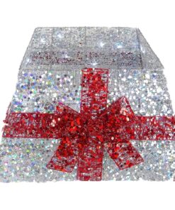 Alternative view of Christmas Concepts® Christmas Tree Base Skirt With Ribbon and LED Lights - Various Colours - Christmas Tree Decorations (Silver / Red)