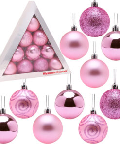 Christmas Concepts® Pack of 10 60mm - Christmas Tree Baubles - Shiny, Matte & Glitter Decorated Baubles. (Baby Pink)