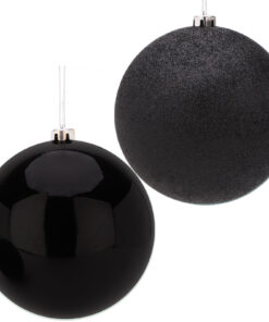 Pack Of 2-200mm Baubles - Shiny & Glitter Design - Giant Christmas Baubles (Black)