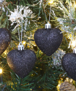 Alternative view of Pack of 16 - Glitter Heart Shaped Baubles - Christmas Tree Decorations (Black)