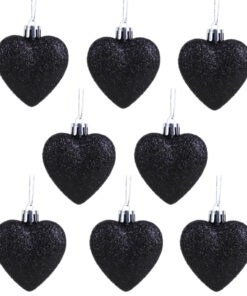 Christmas Concepts® Pack of 8-60mm Heart Shaped Christmas Tree Baubles – Glitter Decorated Baubles (Black)