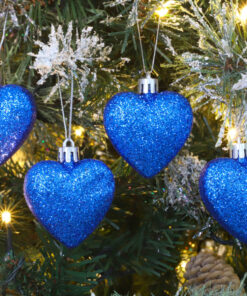 Alternative view of Pack of 16 - Glitter Heart Shaped Baubles - Christmas Tree Decorations (Royal Blue)