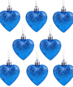 Christmas Concepts® Pack of 8-60mm Heart Shaped Christmas Tree Baubles – Glitter Decorated Baubles (Blue)