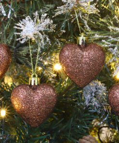 Alternative view of Christmas Concepts® Pack of 8-60mm Heart Shaped Christmas Tree Baubles – Glitter Decorated Baubles (Mocha)