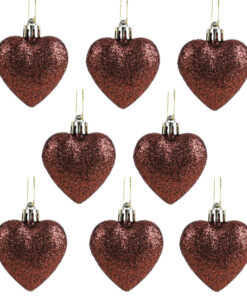 Christmas Concepts® Pack of 8-60mm Heart Shaped Christmas Tree Baubles – Glitter Decorated Baubles (Mocha)