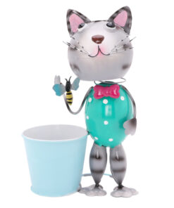 Christmas Concepts® 25cm (10'') Standing Metal Animal With Pot - Indoor/Outdoor Garden Decorations (Blue Cat)