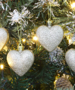 Alternative view of Pack of 16 - Glitter Heart Shaped Baubles - Christmas Tree Decorations (Champagne)