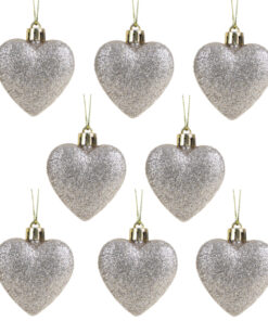 Christmas Concepts® Pack of 8-60mm Heart Shaped Christmas Tree Baubles – Glitter Decorated Baubles (Champagne)