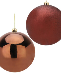 Pack Of 2-200mm Baubles - Shiny & Glitter Design - Giant Christmas Baubles (Chocolate)