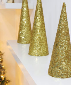 Alternative view of Christmas Concepts® Set of 3 Various Size Christmas Cone Trees Decorations With Sequins And Beads (Gold)