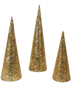 Christmas Concepts® Set of 3 Various Size Christmas Cone Trees Decorations With Sequins And Beads (Gold)