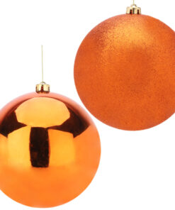 Pack Of 2-200mm Baubles - Shiny & Glitter Design - Giant Christmas Baubles (Copper)