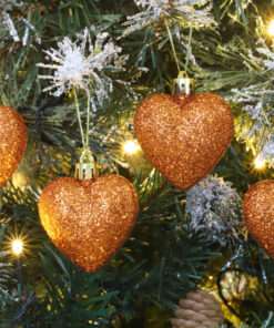 Alternative view of Pack of 16 - Glitter Heart Shaped Baubles - Christmas Tree Decorations (Copper)