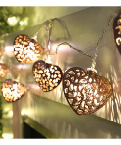 10 Chocolate Metal Heart Fairy Lights With Warm White LEDs - 1.5m Length - Battery Operated - Bedroom Lights