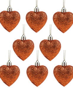 Christmas Concepts® Pack of 8-60mm Heart Shaped Christmas Tree Baubles – Glitter Decorated Baubles (Copper)