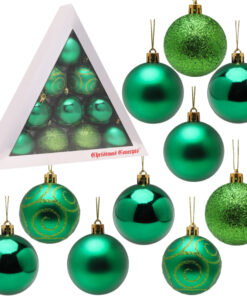 Christmas Concepts® Pack of 10 - 60mm Christmas Tree Baubles - Shiny, Matte & Glitter Decorated Baubles (Emerald Green)