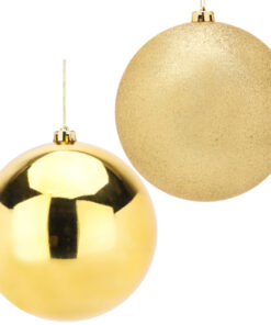 Pack Of 2-200mm Baubles - Shiny & Glitter Design - Giant Christmas Baubles (Gold)